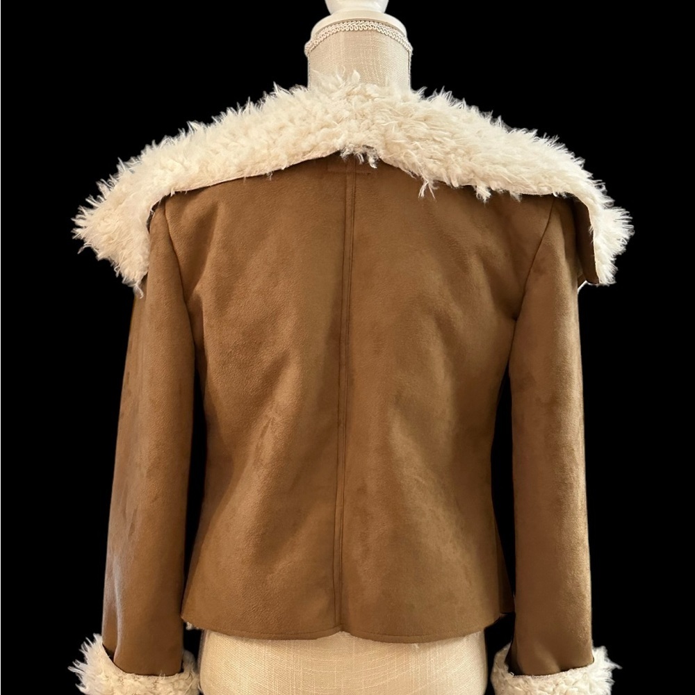 Women's Tan and Cream Shearling Jacket ~ Vegan Sherpa & Suede by Me Jane - Picture 7 of 16